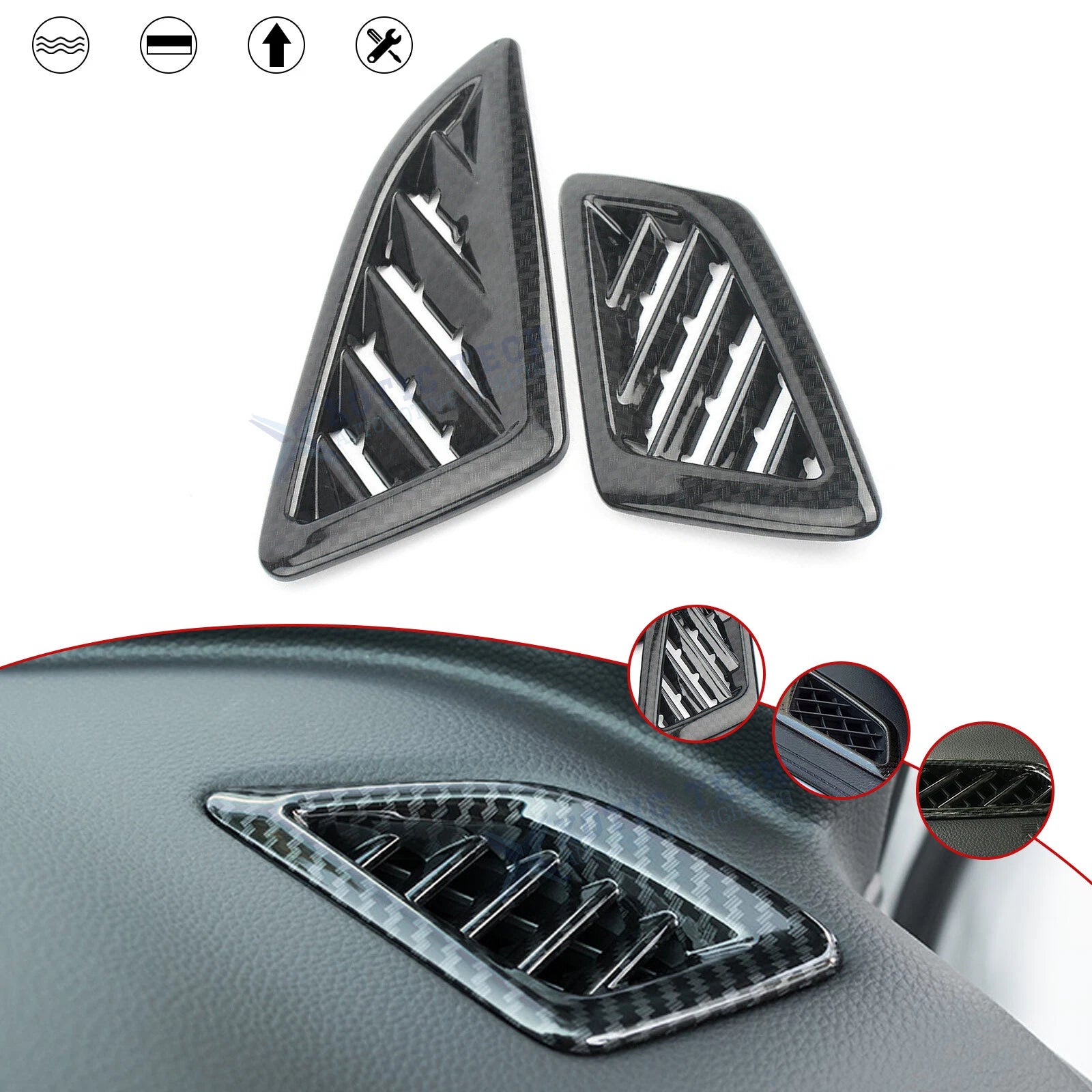 Carbon Fiber Inner Pattern Dashboard AC Vent Outlet Decor for Honda Civic (2016–2021)