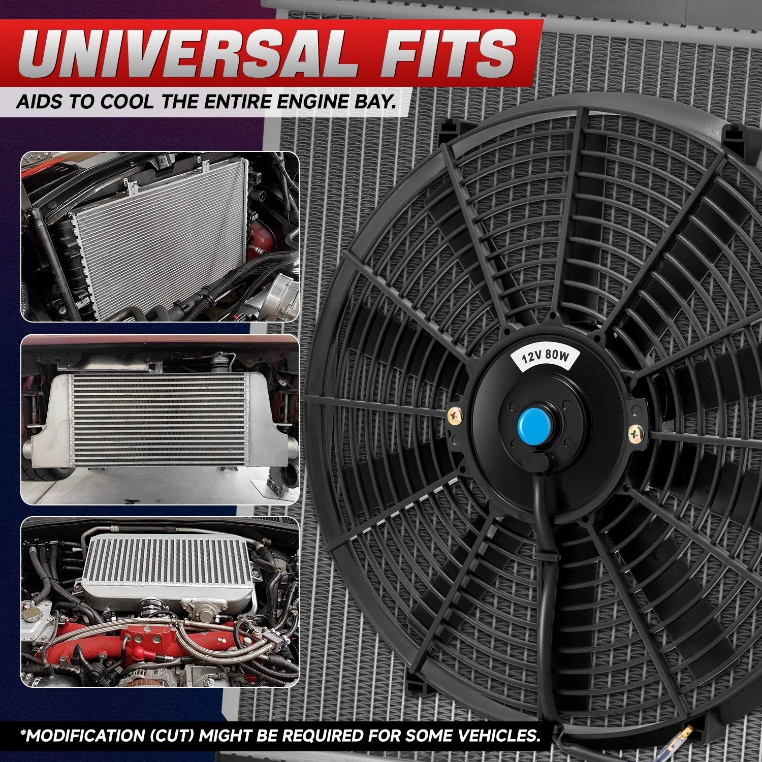 14" Slim Electric Radiator Fan Relay Kit for Universal Applications (Fits Most)