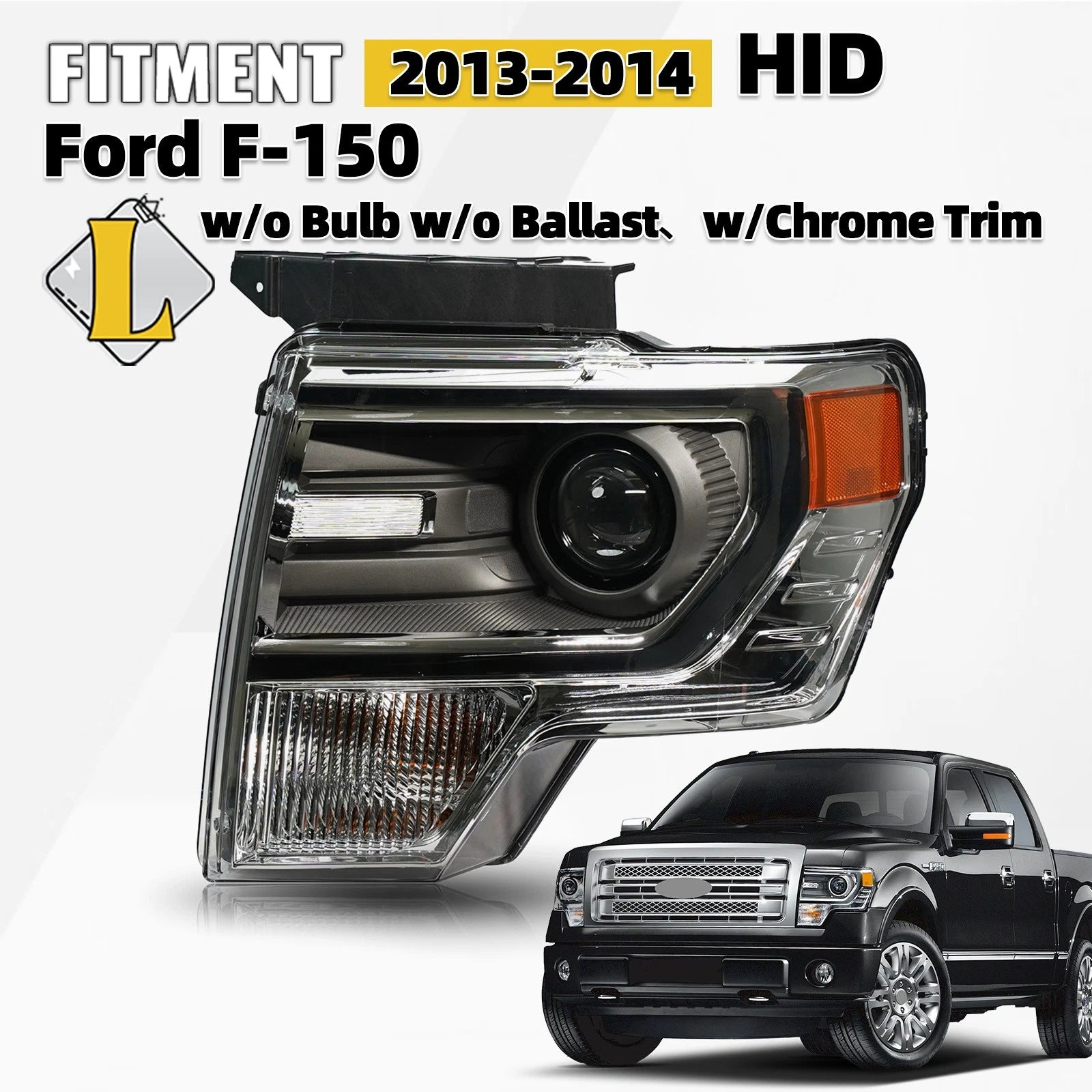 HID/Xenon Headlight for Ford F-150 (2013–2014) w/Chrome Trim, Driver Side