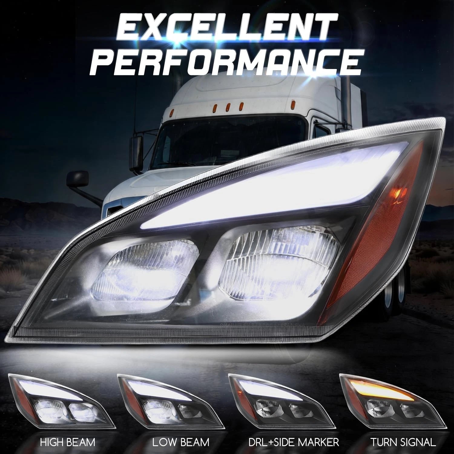 Full LED Headlights for Freightliner Cascadia (2018–2024)