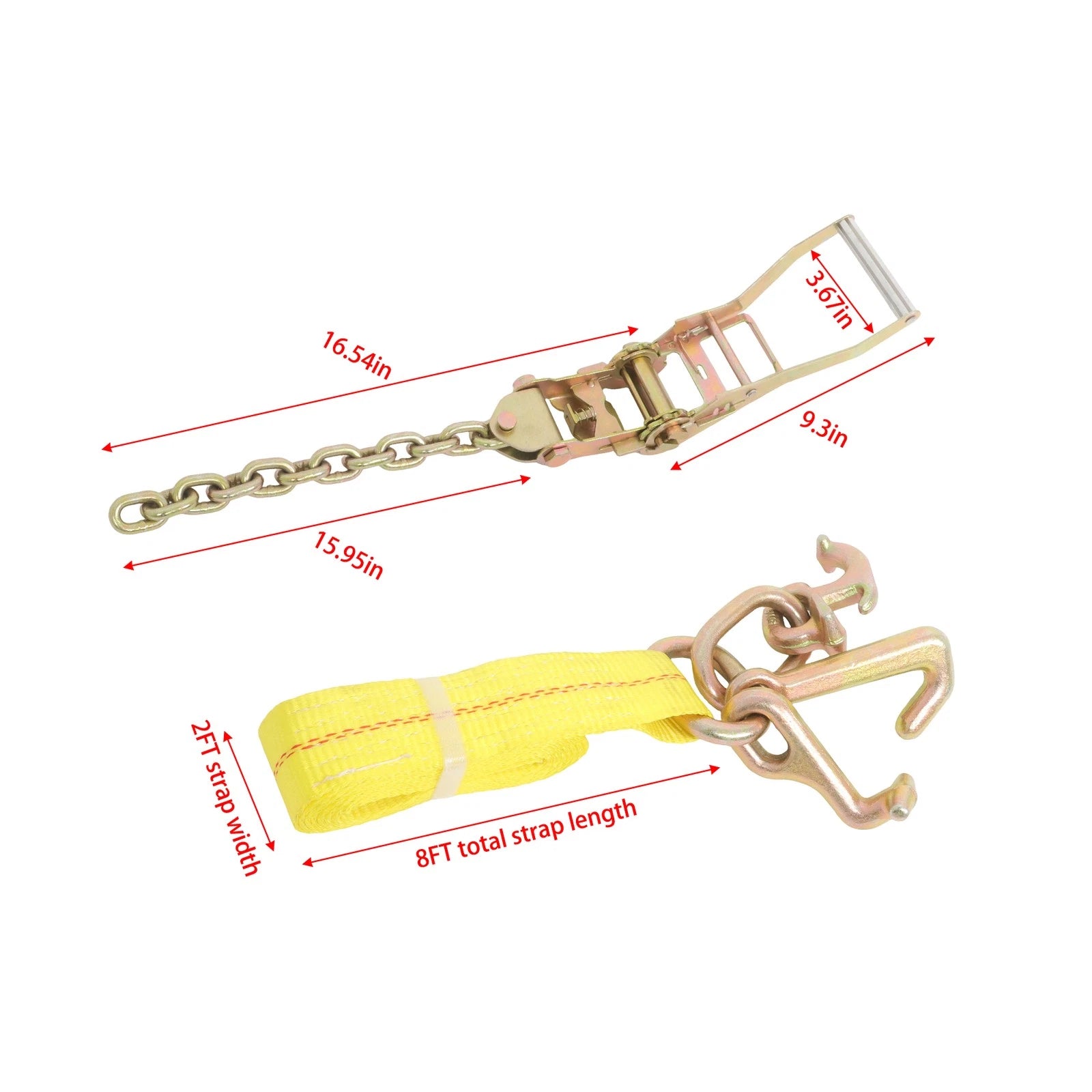 2X 2" Heavy Duty Chain Ratchet Straps - 3333lbs Working Load Limit