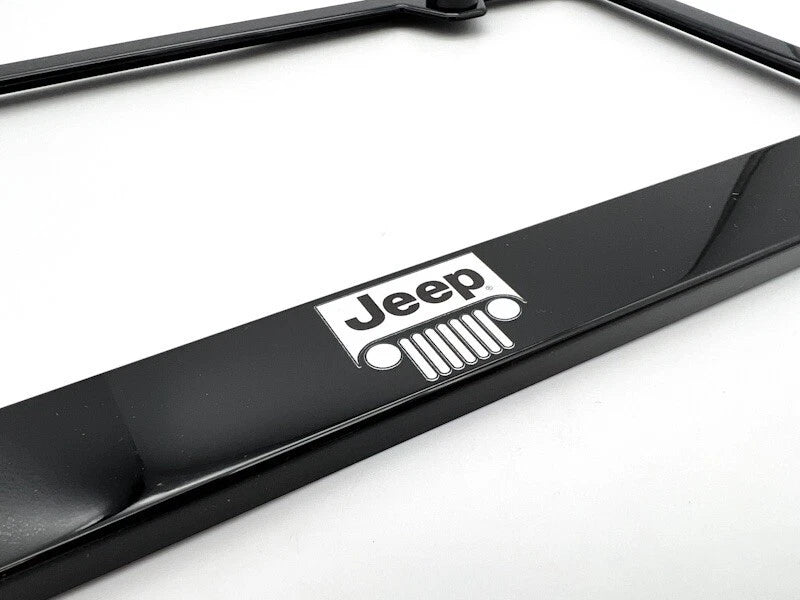 License Plate Frame Front Black Replacement for Jeep Grill Script Logo (Jeep)