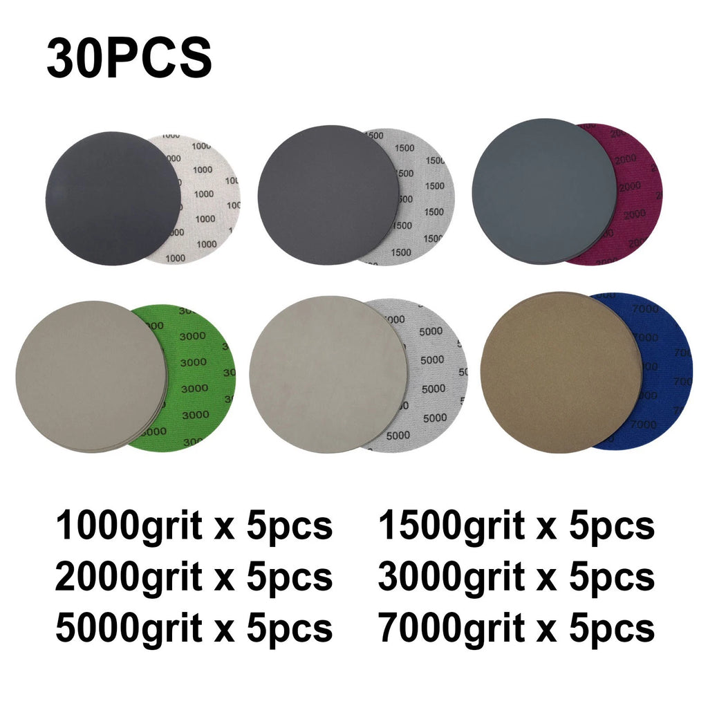 30pcs 5 Inch Hook & Loop Wet-Dry Sanding Discs 1000-7000 for Automotive