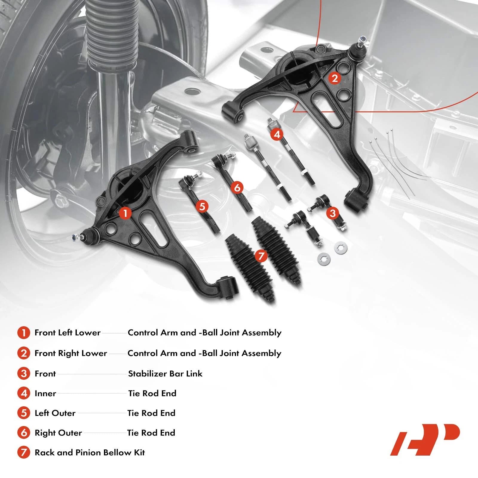 Set of 12 Front Lower Wheel Hub & Control Arm Sway Bar Tie Rod for Chevrolet