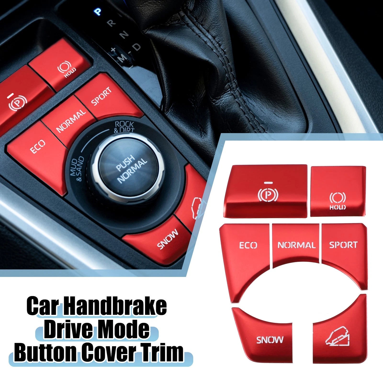 Set of 7 Handbrake Drive Mode Button Covers for Toyota RAV4 (2019–2022) Red