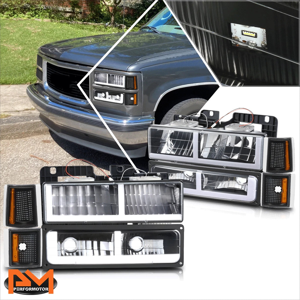 F-Shape LED DRL Headlights for GMC C/K Pickup Suburban Yukon (1994–2000)
