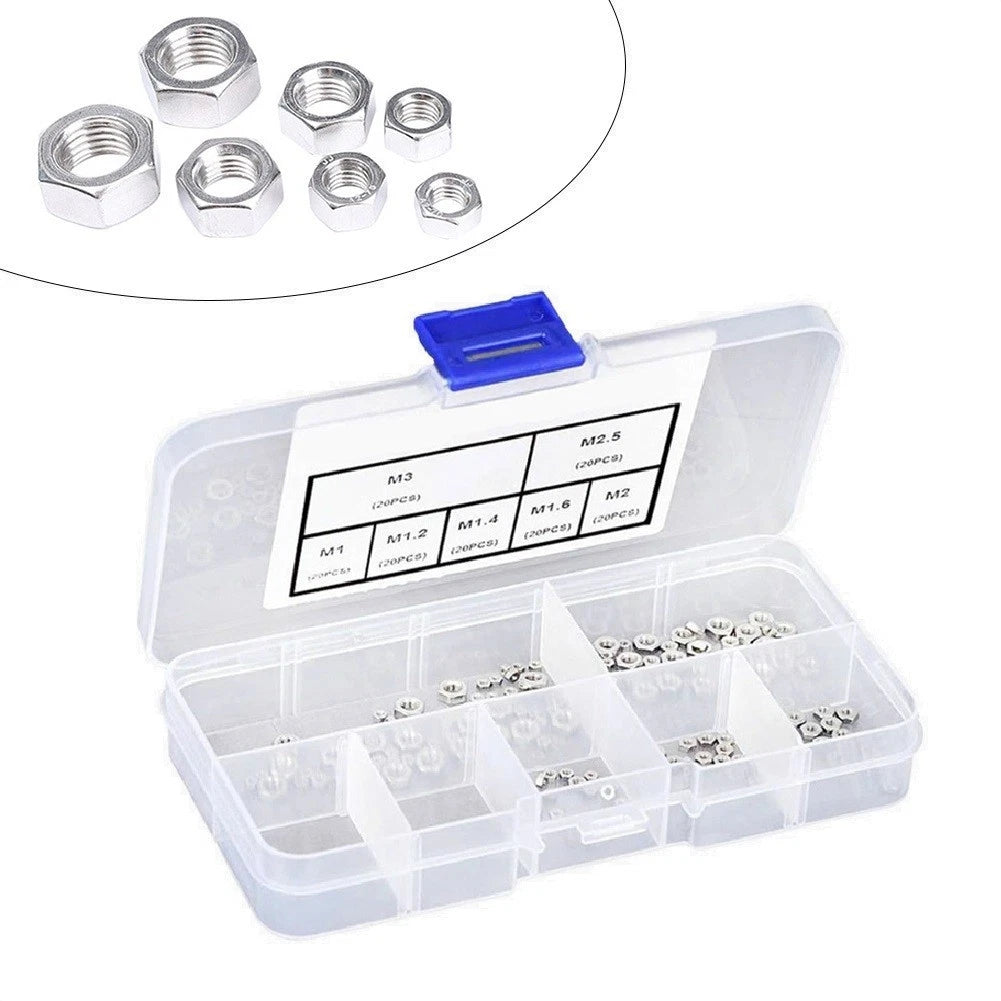Set of 140 Stainless Steel Hex Nuts for