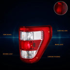 Set of 2 Tail Brake Lights for Ford F150 XL (2021–2024) Red Lens Chrome Housing