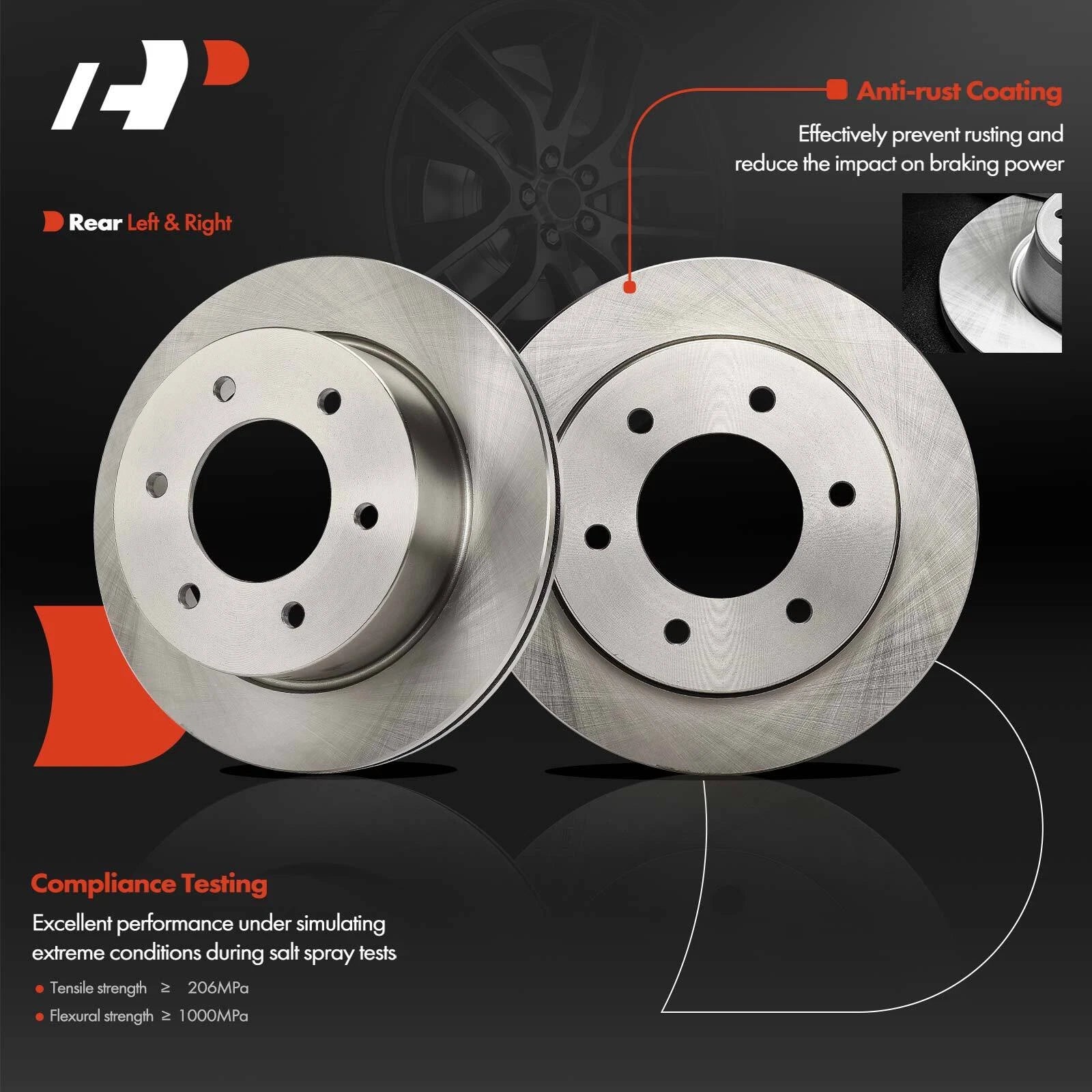 Rear Disc Brake Rotors for Ford Ranger (2019–2022) Bronco (2021–2023)