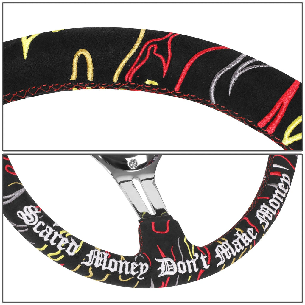 350mm 3" Dish Steering Wheel for NRG (3-Spoke, Black Suede, Chrome Spokes)