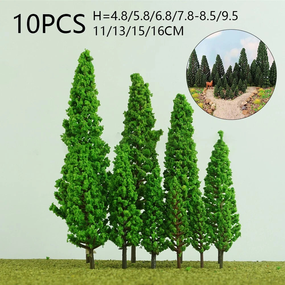 Set of 10 Pine Model Trees for Train-Railroad Diorama Scenery