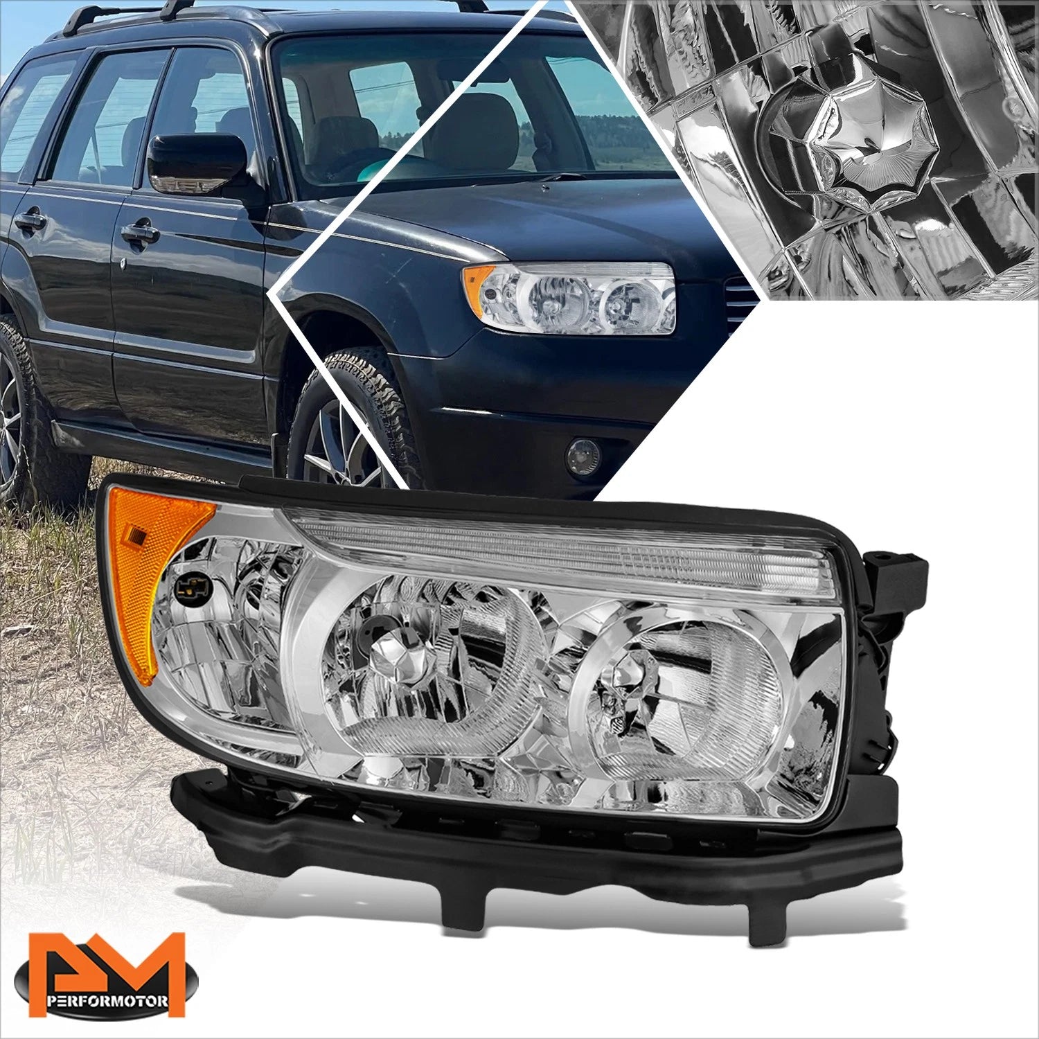 OE Style Chrome/Amber Headlight for Subaru Forester (2006–2008)
