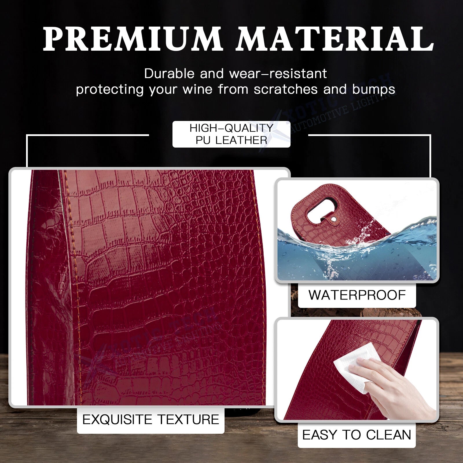 Red Crocodile Grain Wine Carrier Bag for Double Bottle (Tote)