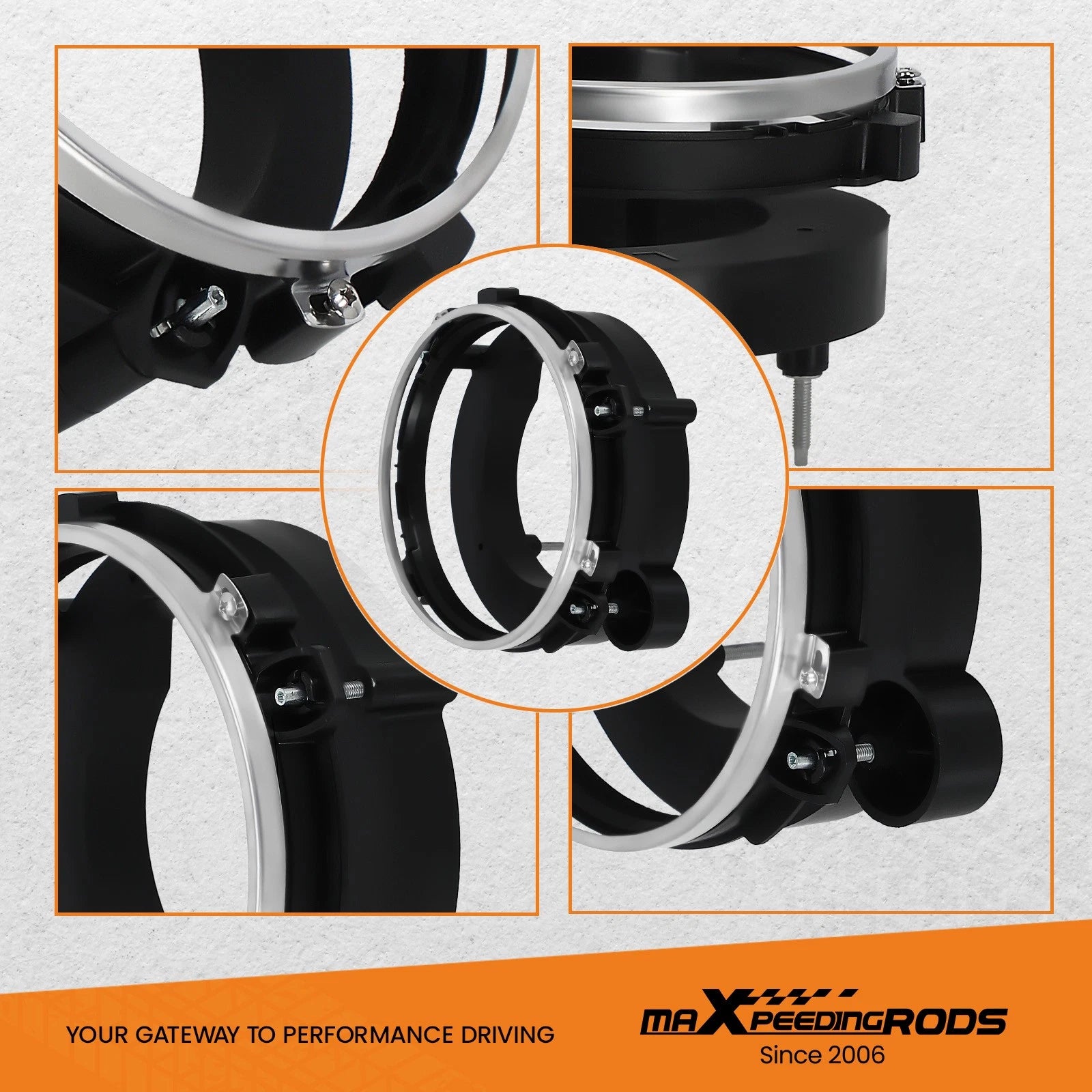 Headlight Bulb Brackets Buckets w/ Light Rings for Jeep Wrangler (1997–2006)