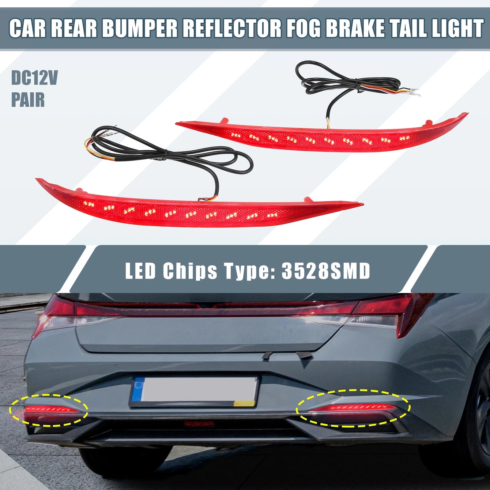 LED Rear Bumper Reflector Brake Tail Turn Signal Light for Hyundai Elantra (2021–2022)