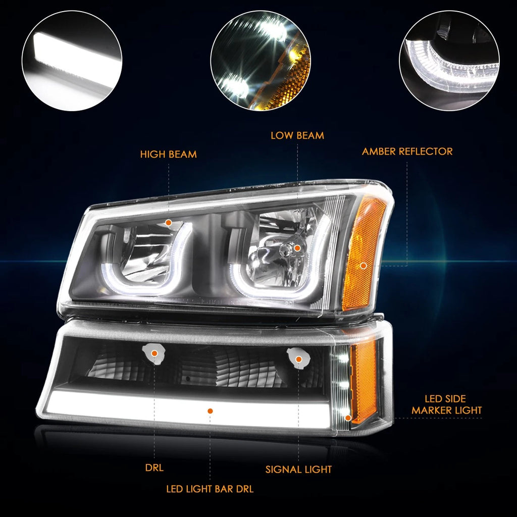 LED Projector Headlights for Chevy Silverado 1500 (2019–2024) Chrome/Clear