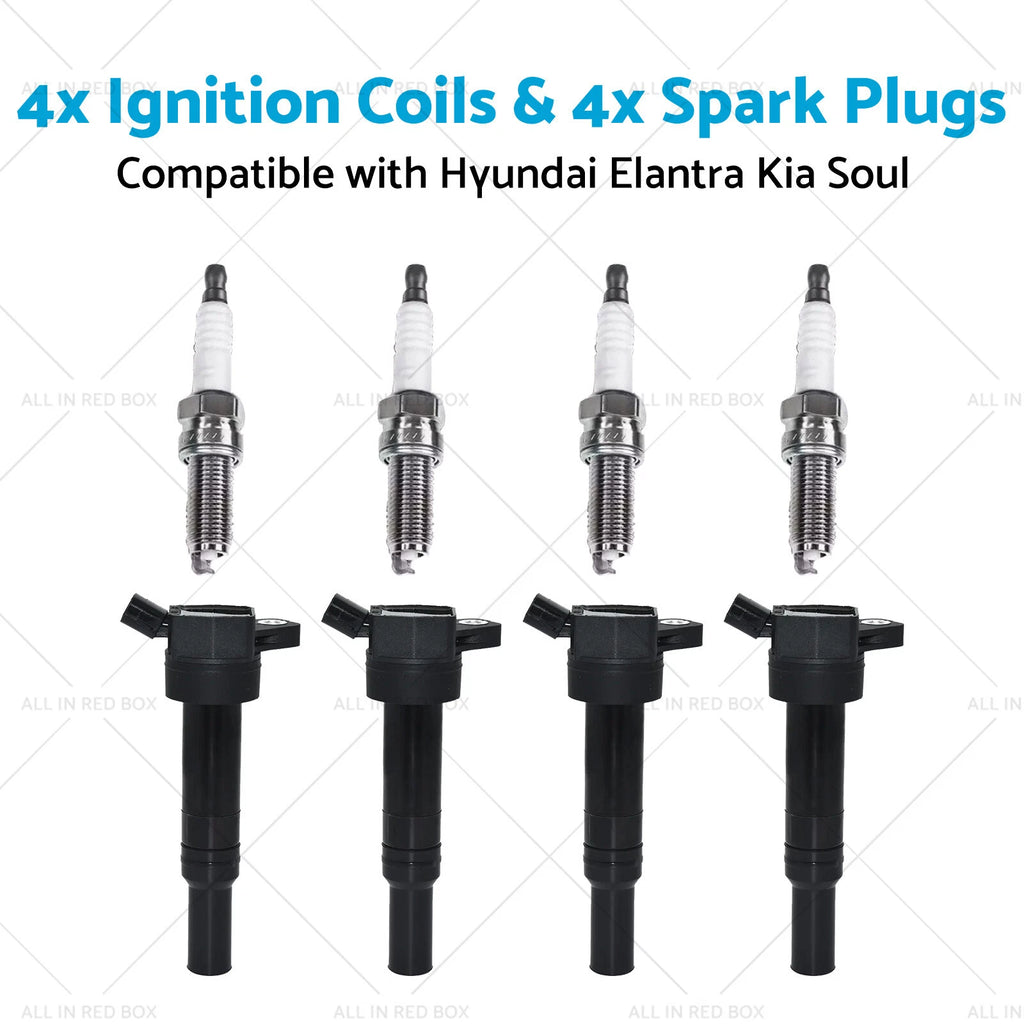Set of 4 Ignition Coils & Spark Plugs for Hyundai Elantra, Kia Soul (2011–2019)