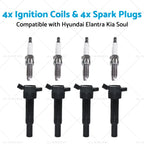 Set of 4 Ignition Coils & Spark Plugs for Hyundai Elantra, Kia Soul (2011–2019)