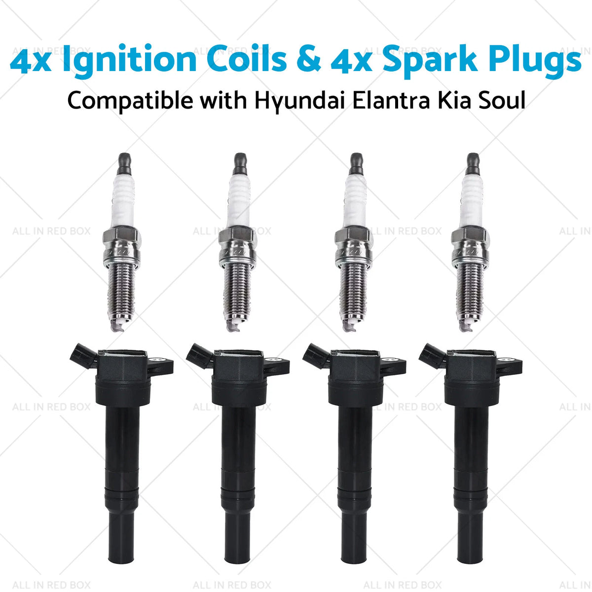 Set of 4 Ignition Coils & Spark Plugs for Hyundai Elantra, Kia Soul (2011–2019)