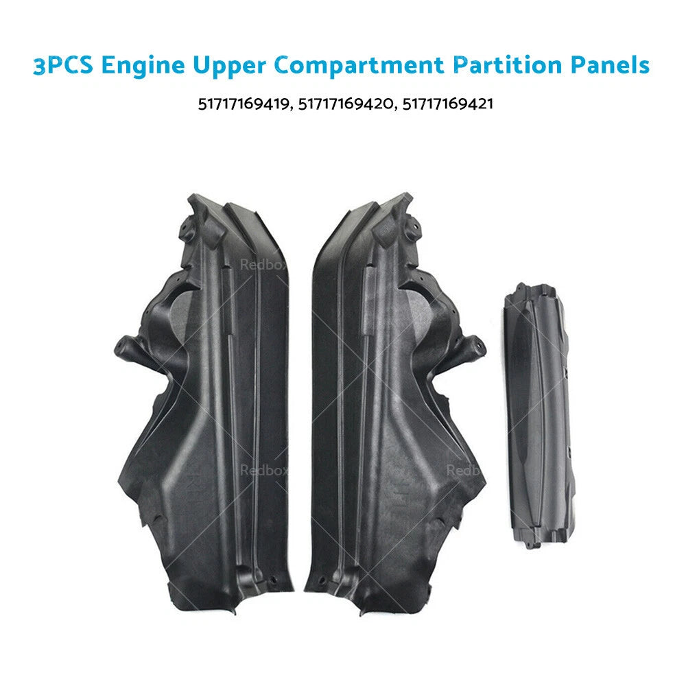 3PCS Engine Upper Compartment Partition Panels for BMW X5 X6 (2007–2013)