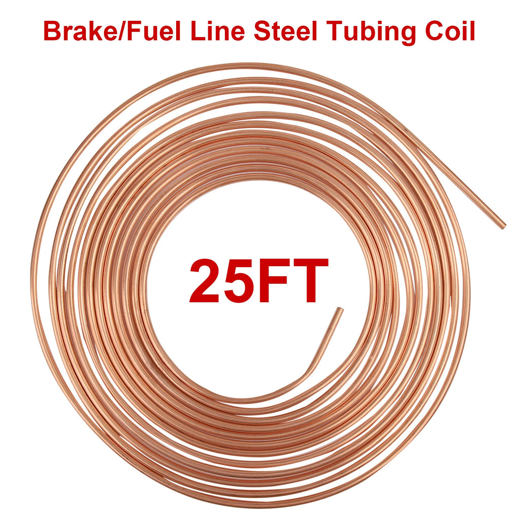 Copper Plated Brake Line Tubing Kit for All Vehicles (25 Ft Coil)