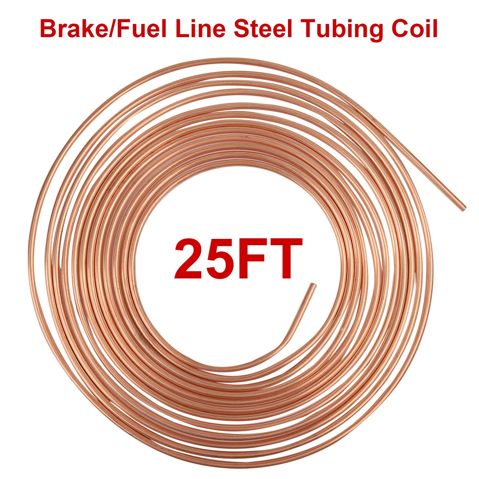 Copper Plated Brake Line Tubing Kit for All Vehicles (25 Ft Coil)