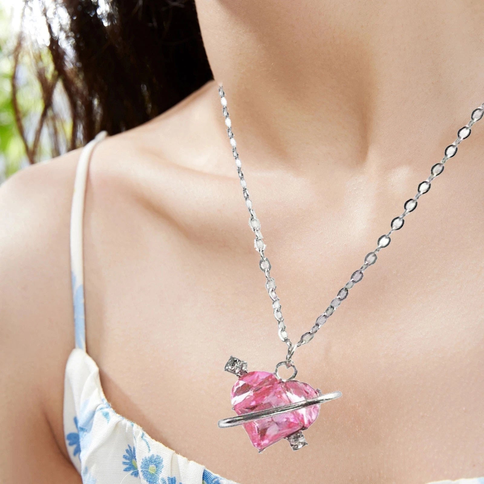 Set of 4 Trendy Pink Heart Pendant Necklaces for Girls