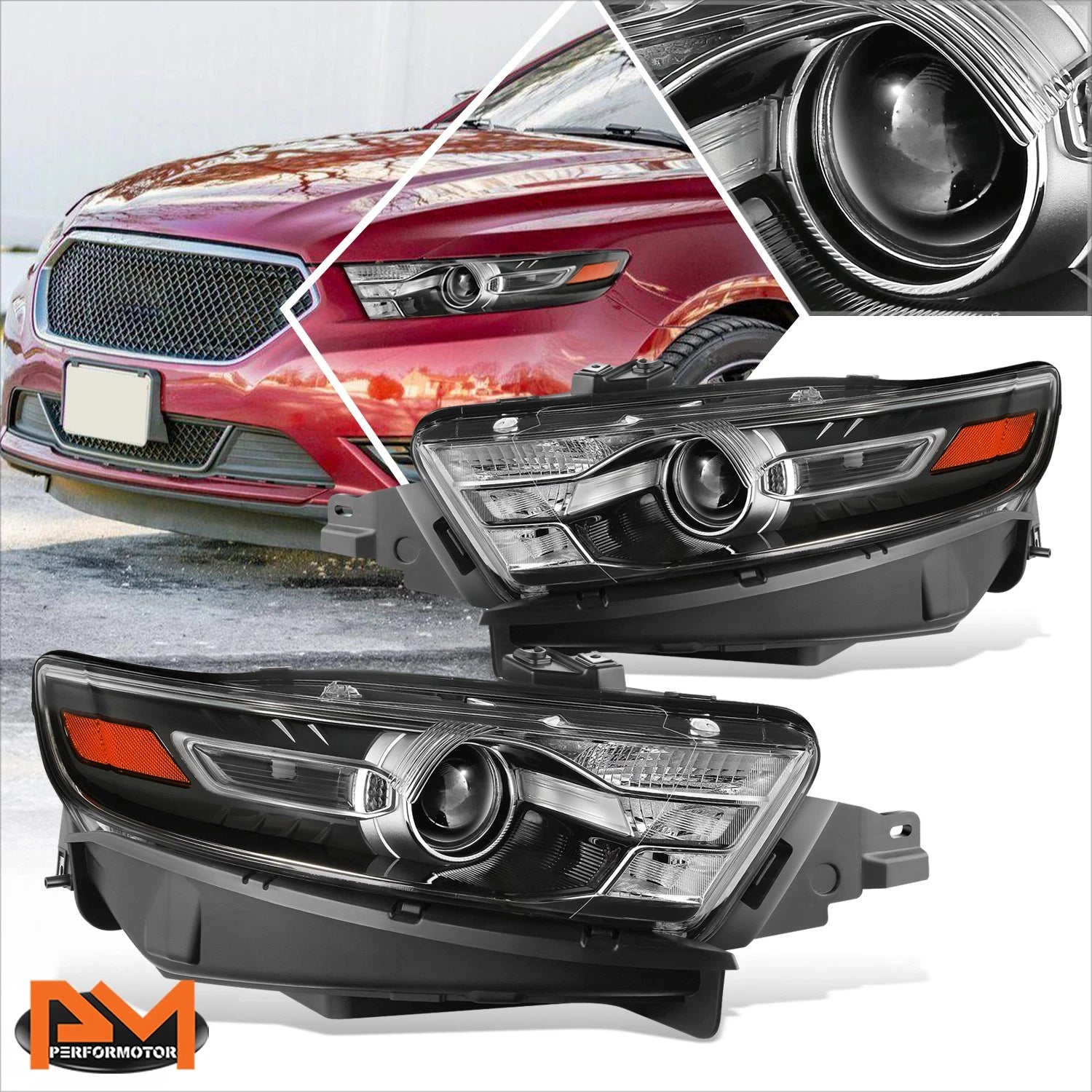 OE Style Black Housing Amber Corner Projector Headlights for Ford Taurus (2013–2019)