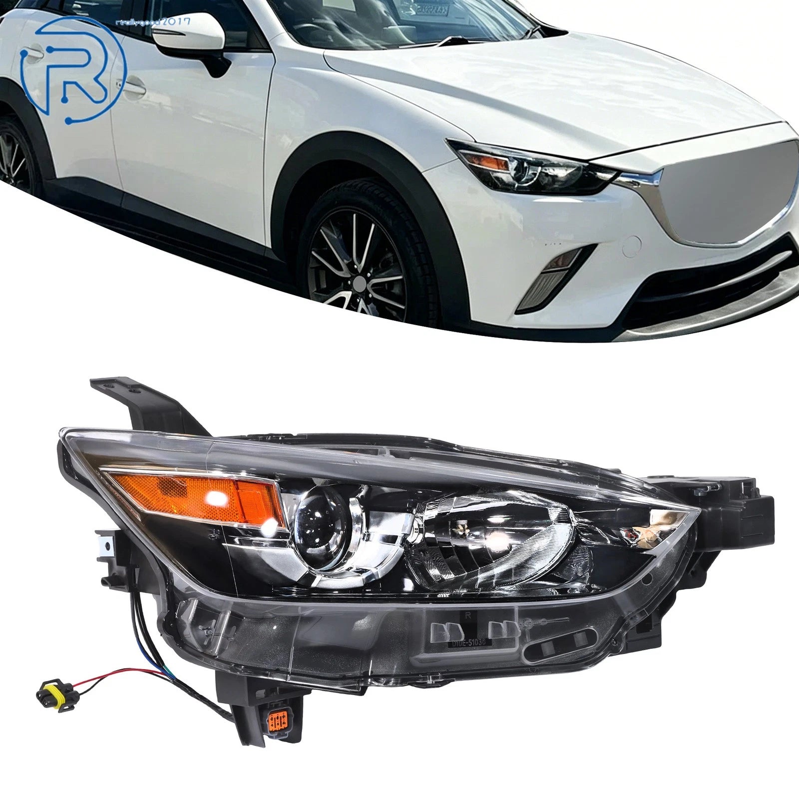 Headlamp for Mazda CX-3 (2016–2022) Halogen Black Passenger Side