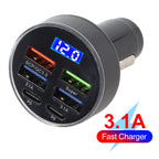 6-Port Car Charger with LED Display and Multiple USB Outputs