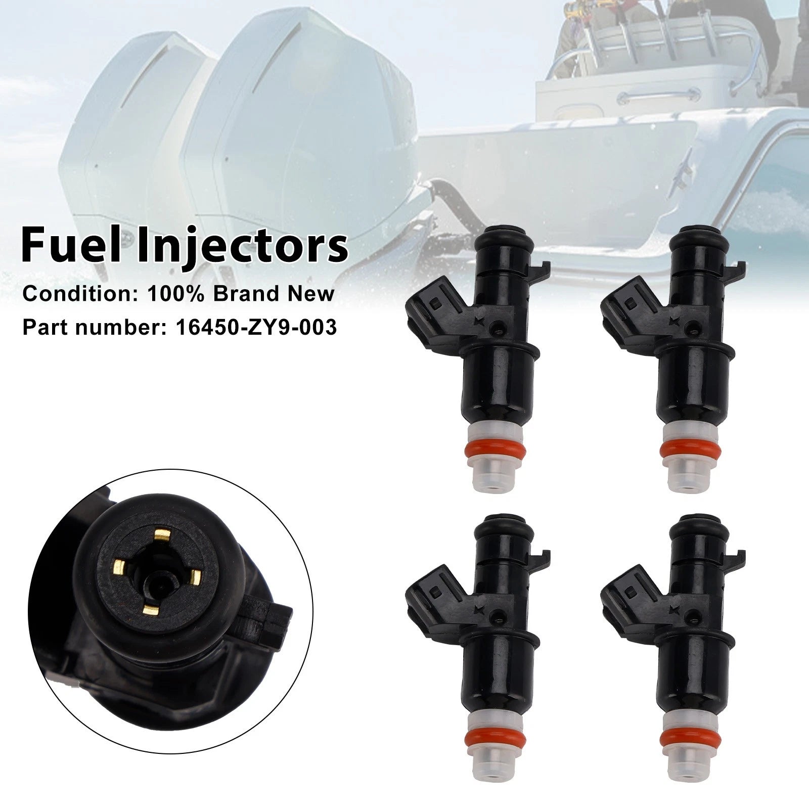 Set of 4 Fuel Injectors for Honda BF90D BF75 Outboard (16450-ZY9-003)