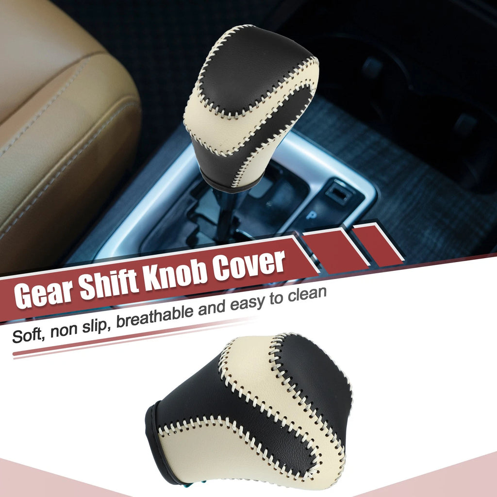 Gear Shift Knob Cover for Toyota Land Cruiser Prado (2010–2023) Black Beige Stitches