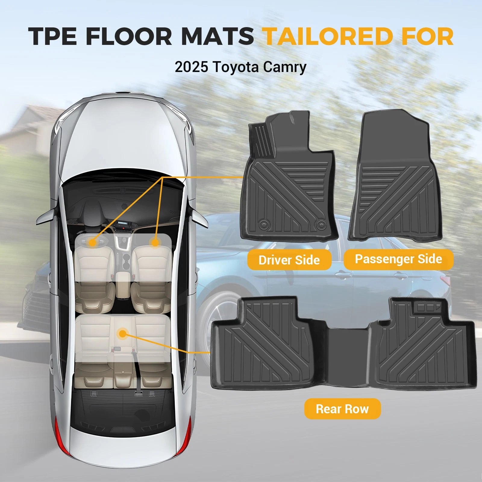 Set of 4 TPE Rubber All Weather Floor Mats for Toyota Camry (2025–2026)
