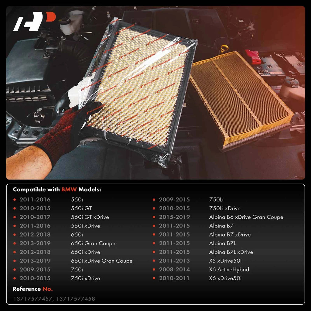 2X Engine Air Filter for BMW X5 (2011-2013), 550i xDrive (2011-2016)