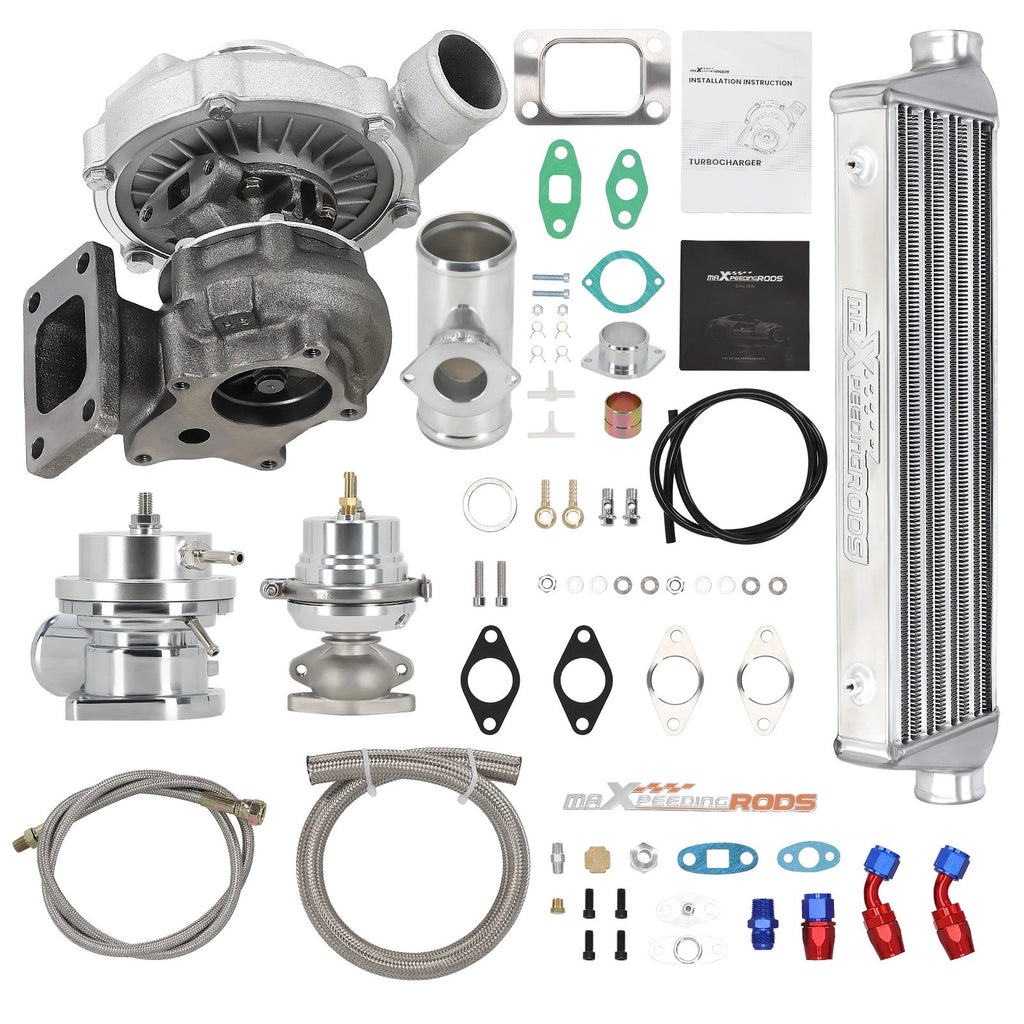 T3 T4 T04E Universal Turbo Stage III+Wastegate+Intercooler+Oil Lines +BOV Kit