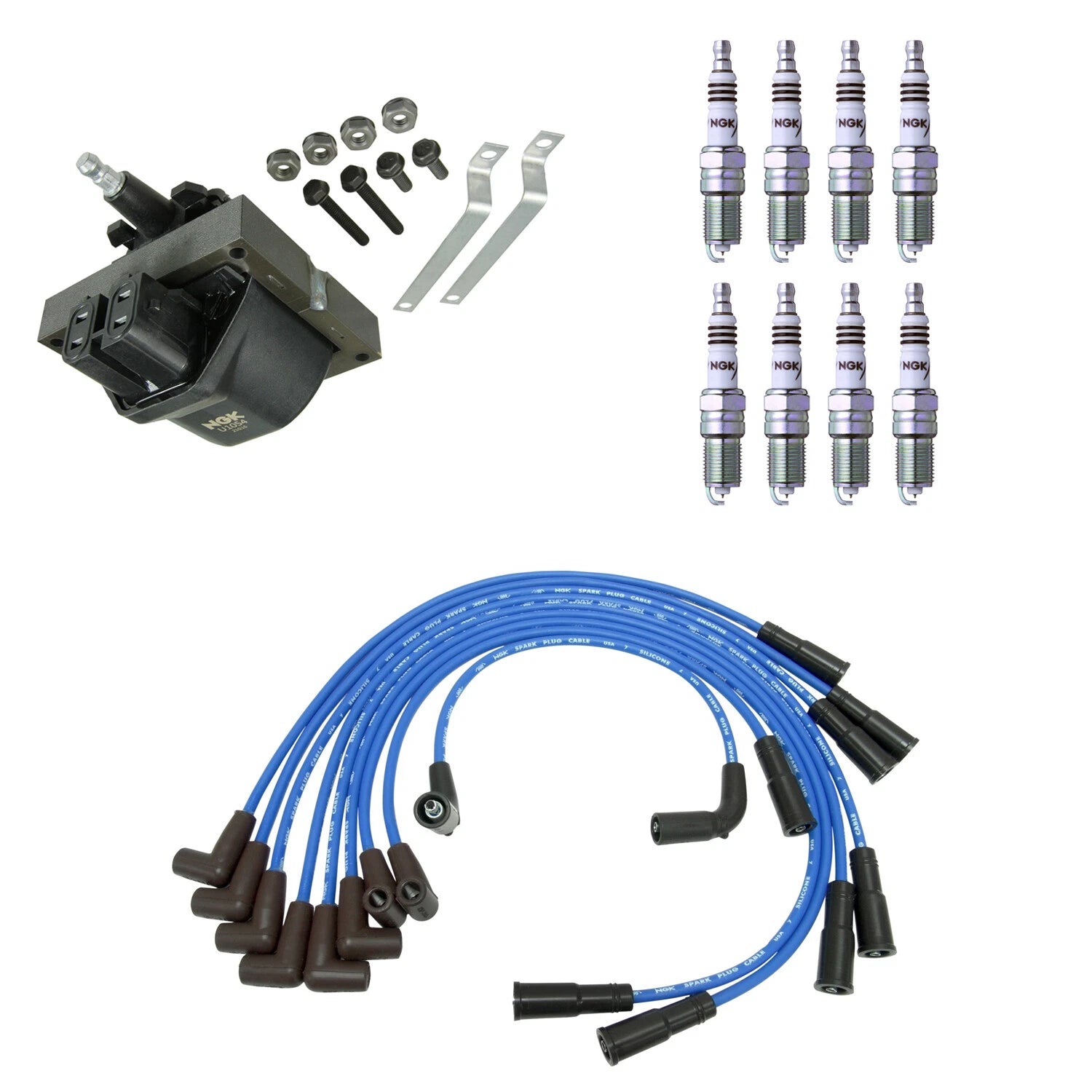 Set of 8 NGK Iridium Spark Plugs & Ignition Coil Wires for Express 3500 (2003–2020)