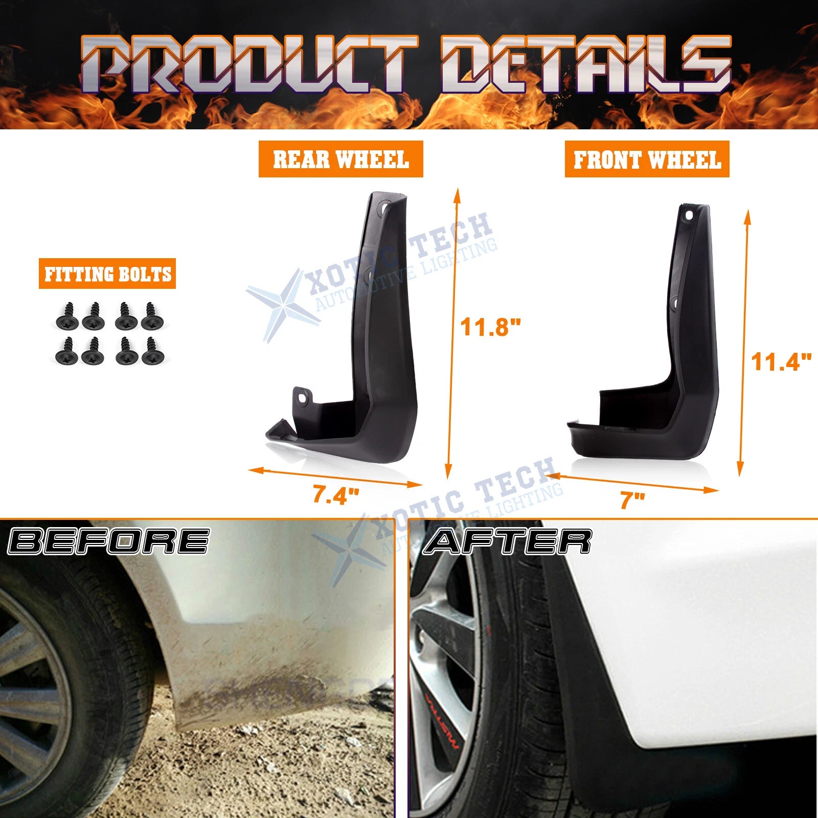 4PCS Front & Rear Mud Flaps for Honda Civic Sedan (2016-2021)