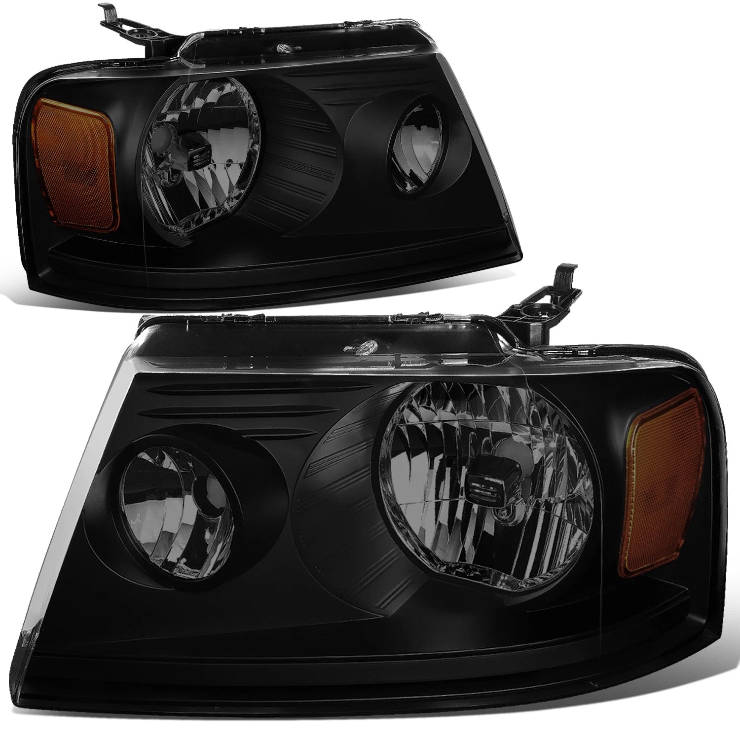Set of 2 Black Housing Amber Corner Headlights for Ford F-150, Lincoln Mark LT (2004–2008)