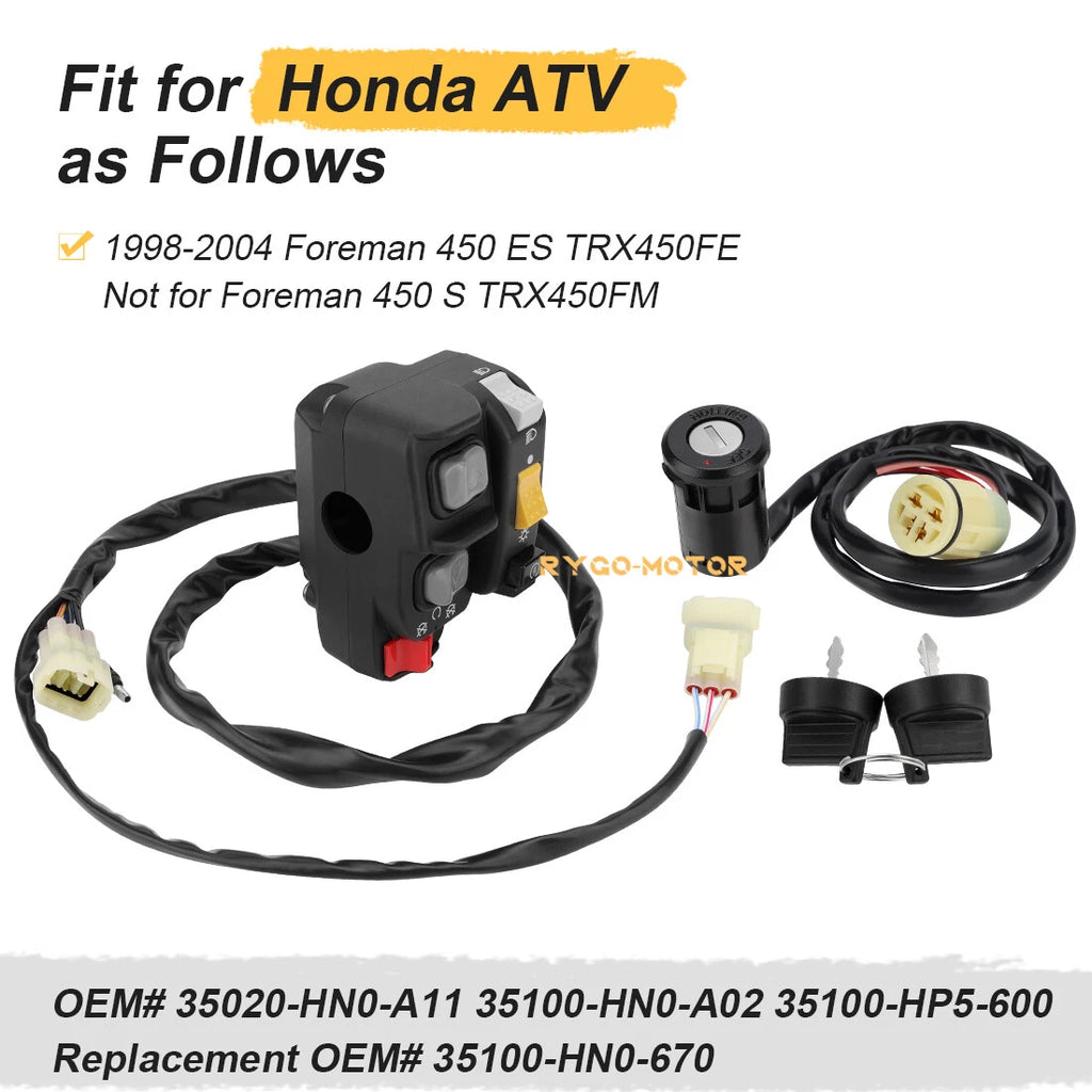 Handlebar & Key Switch for Honda Foreman 450 ES TRX450FE TRX450ES (1998–2004)