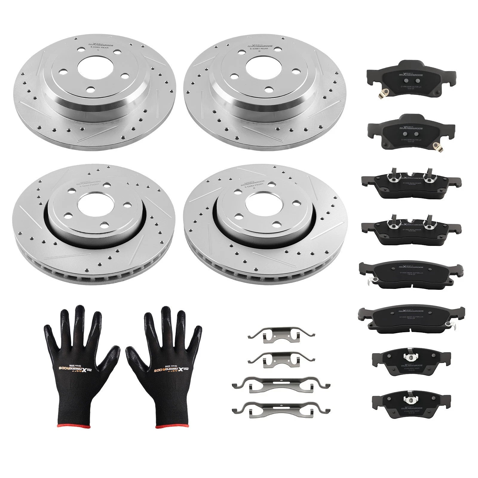 Front Rear Brake Rotors + Ceramic Brake Pads Kit for Jeep Grand Cherokee (2011–2018)