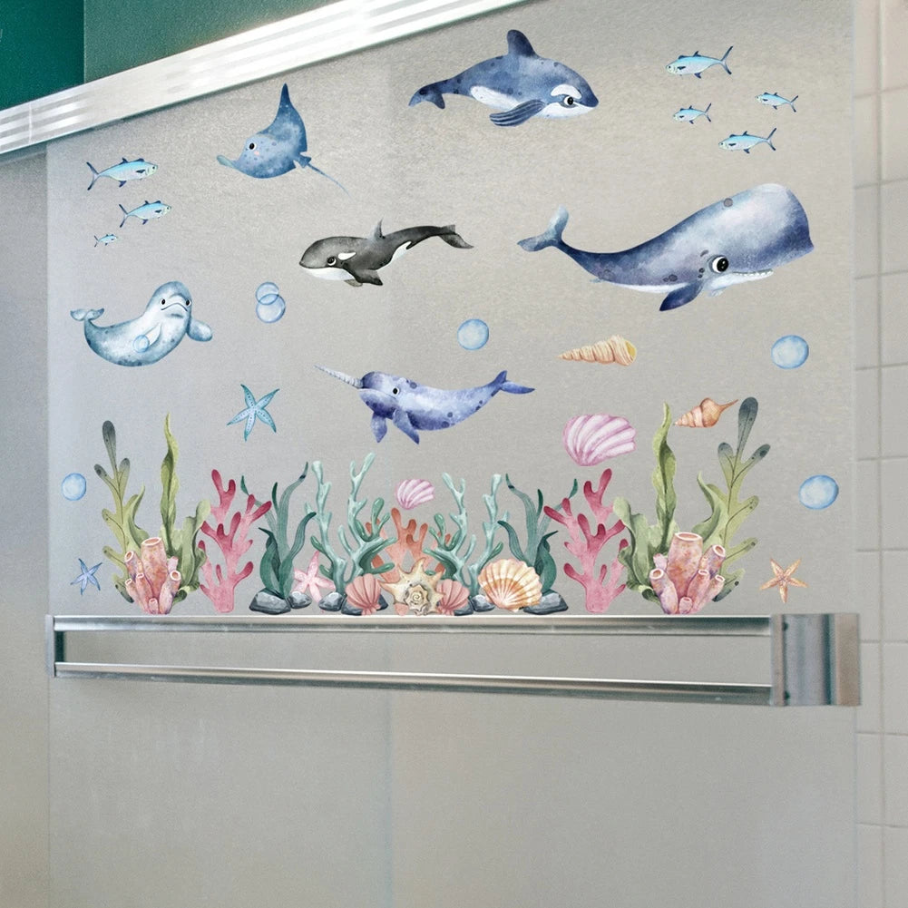Static Cling Sticker for Glass 11.81x23.62in Double Sided Sea Creatures