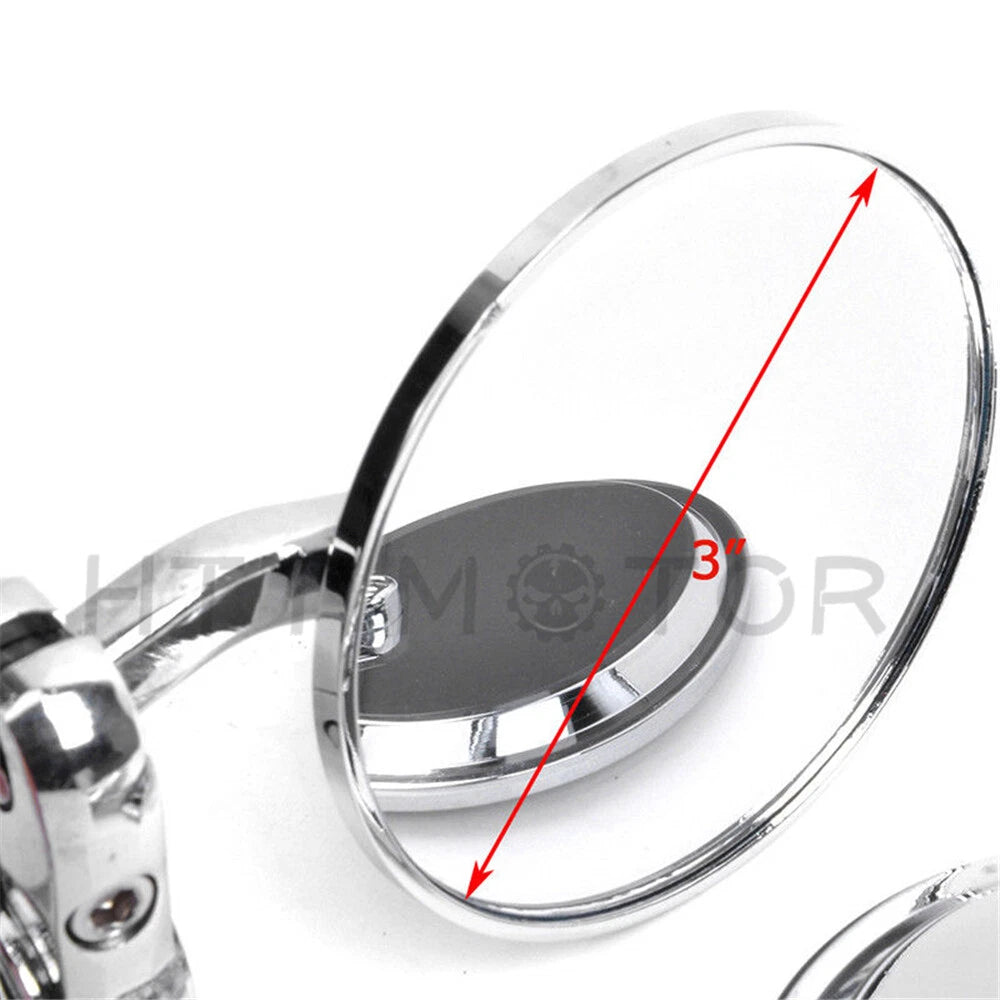 3" Round Handle Bar End Rear View Side Mirrors for Motorcycle (Street Bikes)