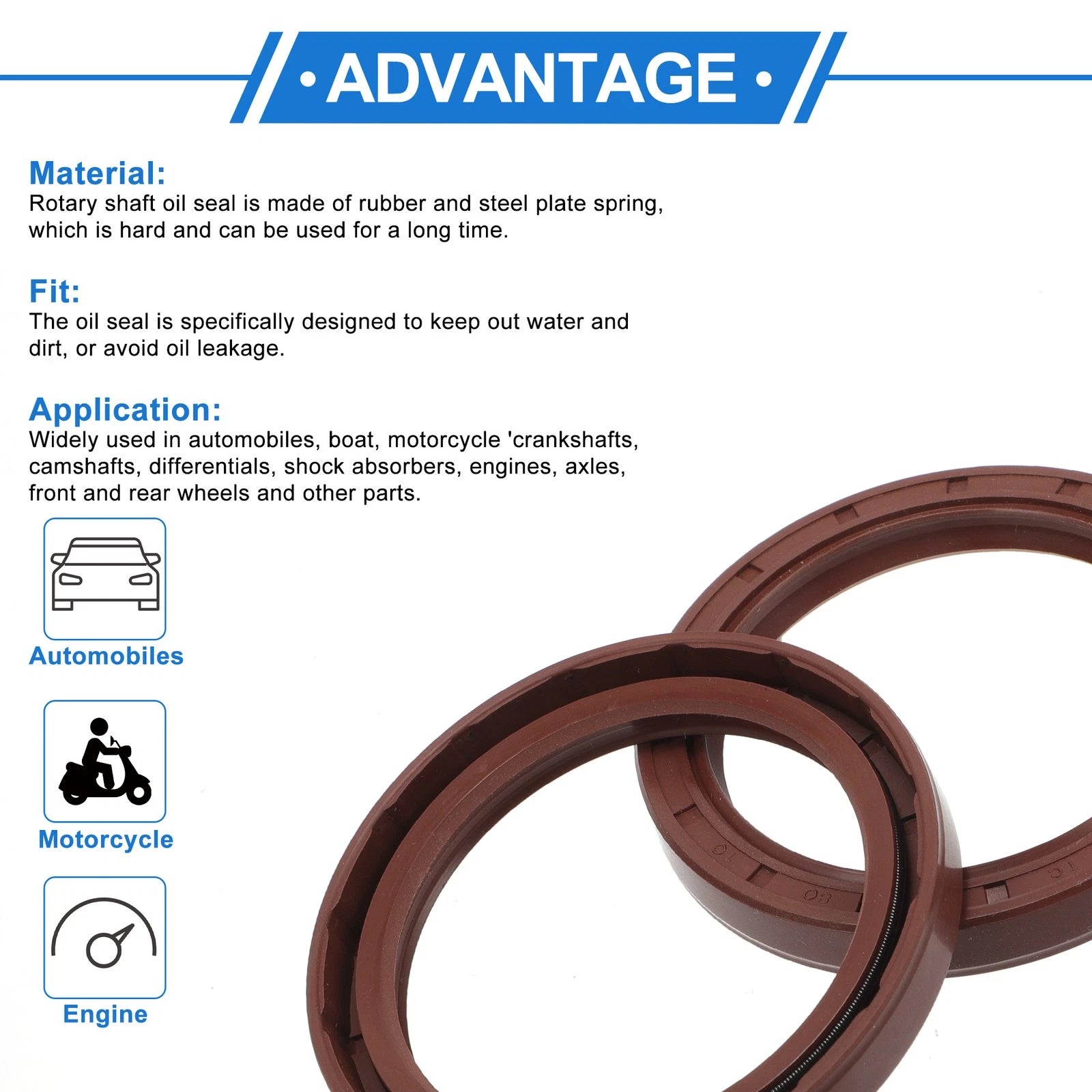 Set of 2 Oil Seal Rotary Shaft Seal FKM Rubber 62x80x10mm