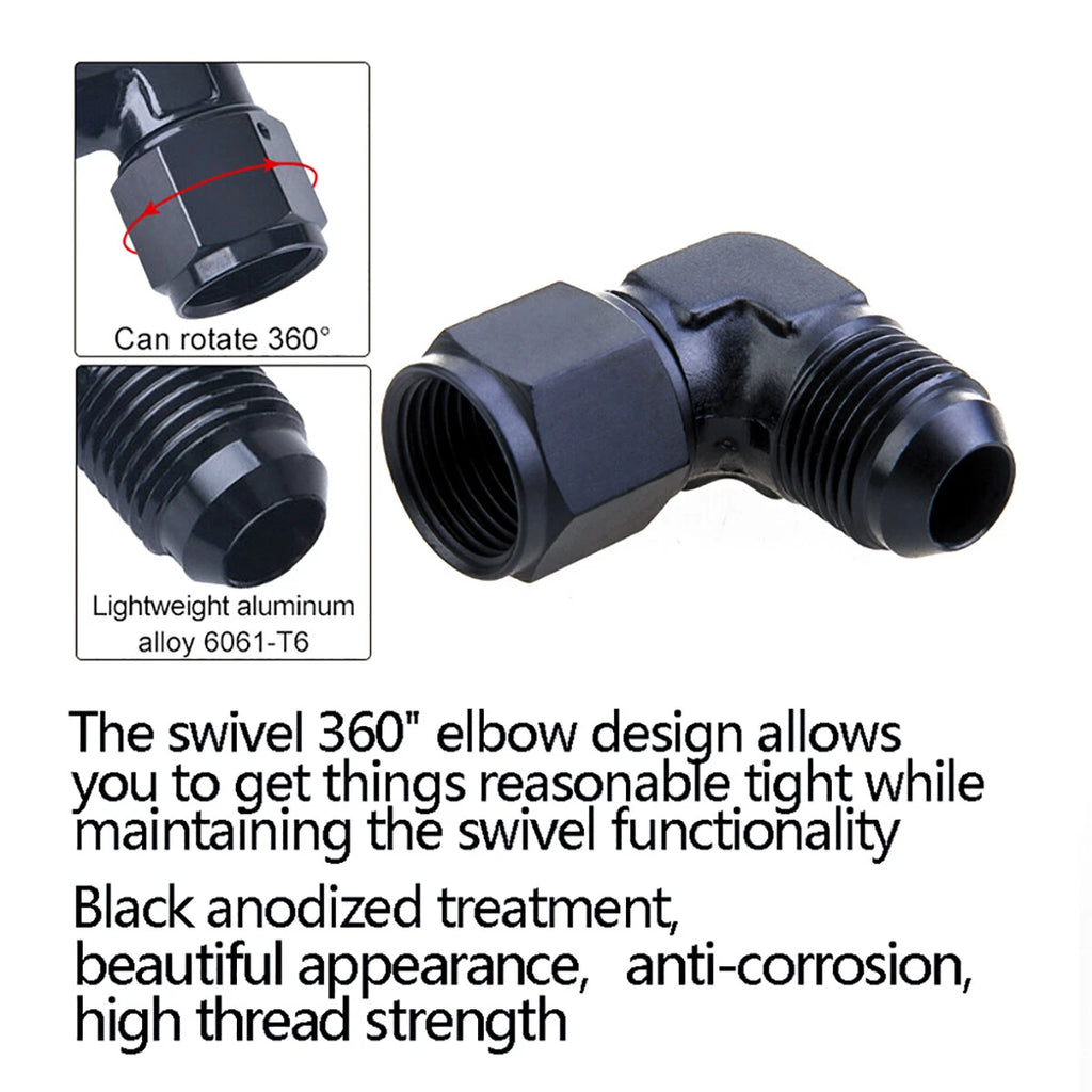 2x 6/8/10/12AN Female to Male Bulkhead Flare Adapter Swivel Hose Fitting 90°