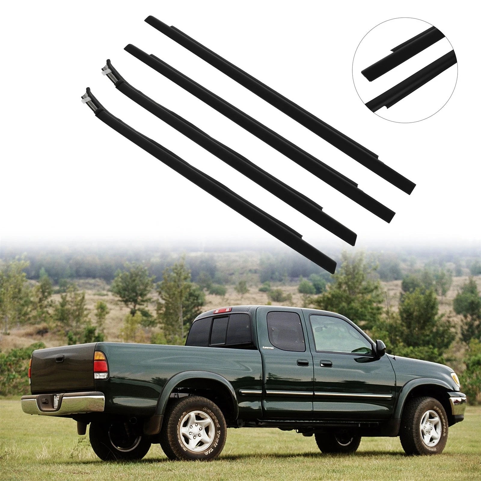 Set of 2 Front & Rear Window Scraper Seal Belt Weatherstrip for Toyota Tundra (2000–2006)