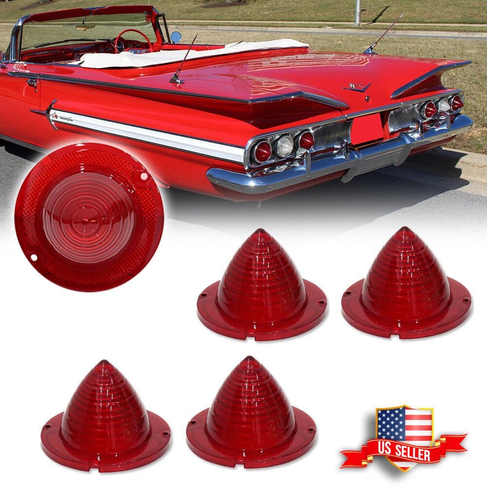 Set of 4 Rear Red Lens Tail Light Lamps for 1960–1961 Impala Bel Air Biscayne El Camino