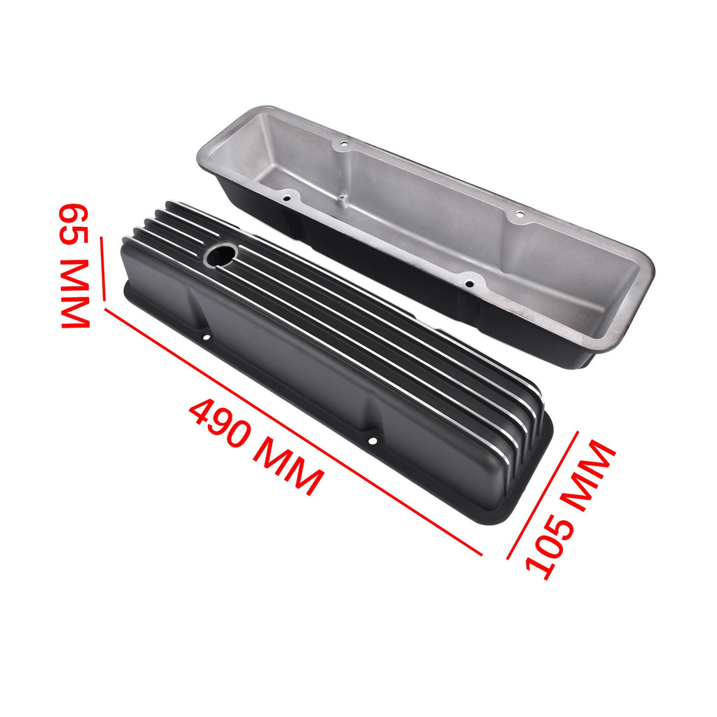 Finned Aluminum Tall Valve Covers for Chevy Small Block (283–400) Black