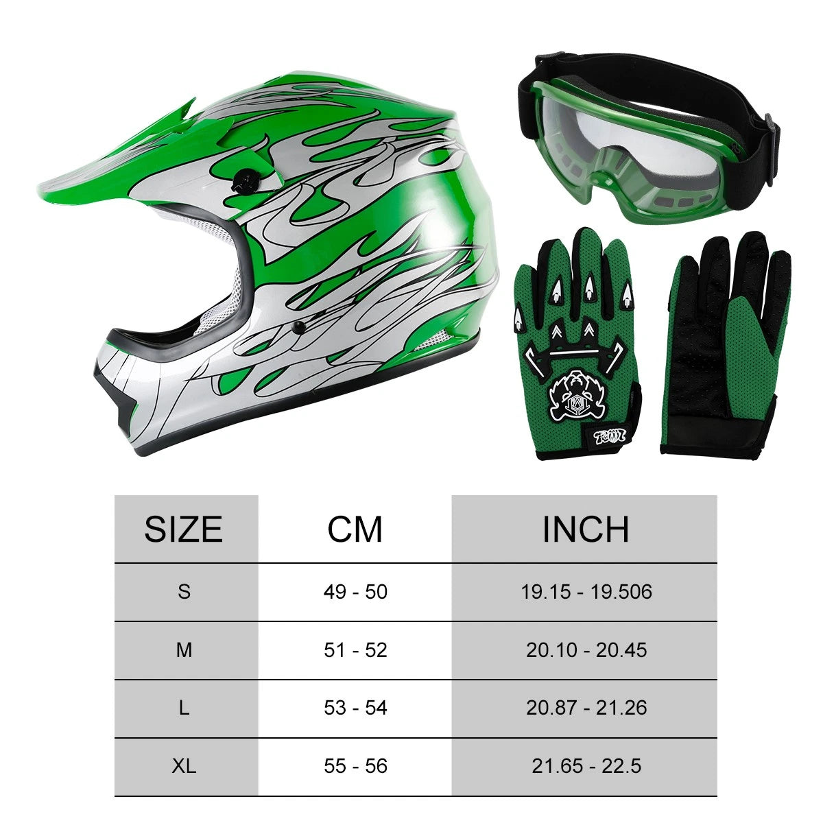 Youth ATV Motocross Helmet with Goggles & Gloves for Kids (S/M/L/XL)
