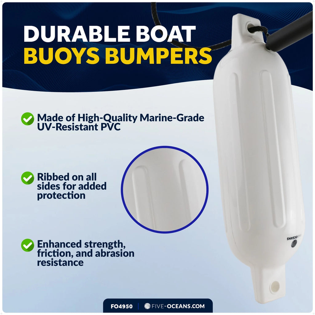 2-Pack Twin Eye Ribbed Boat Fenders 6.5 x 23-Inch, White