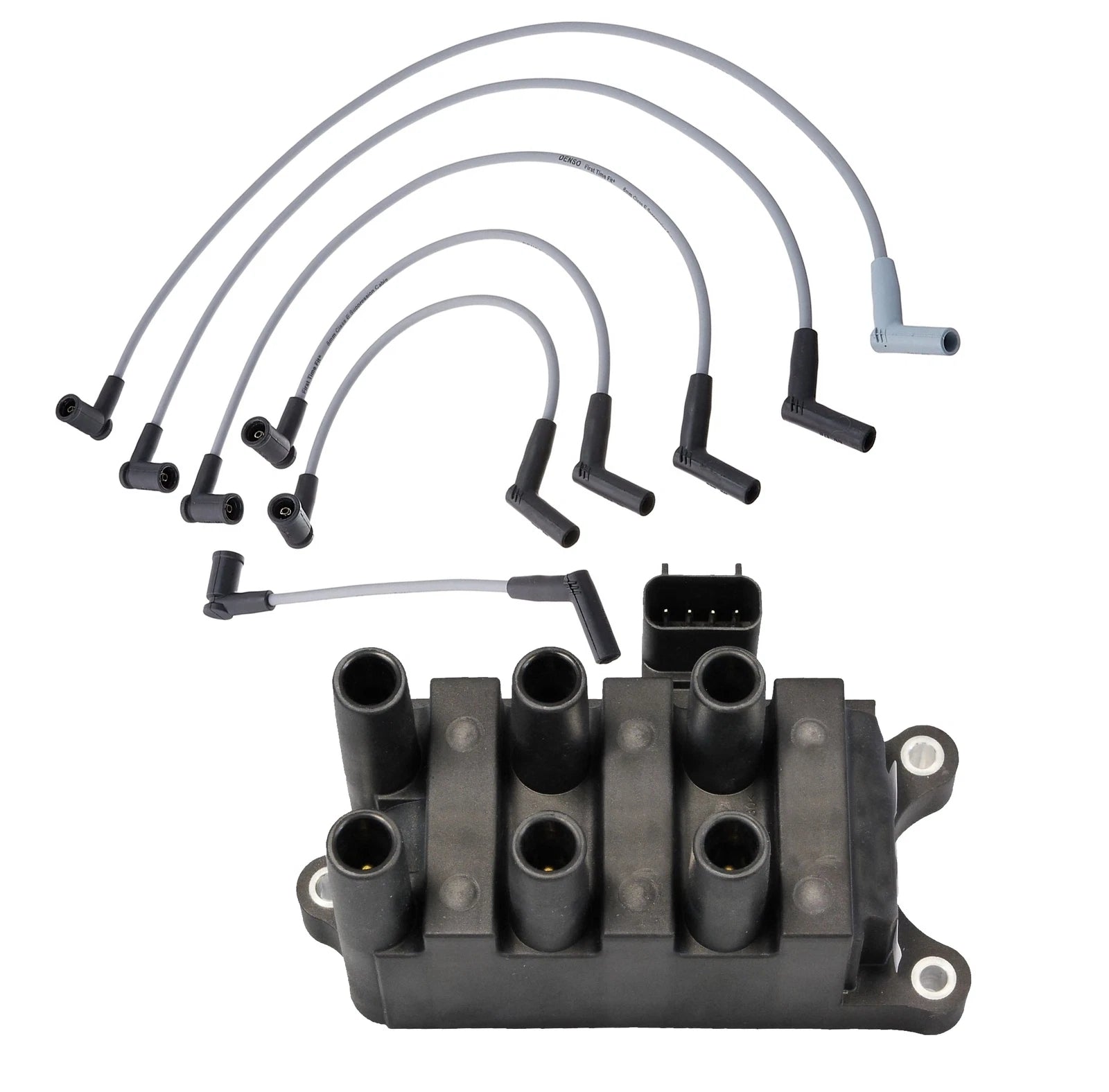 Set of 4 Denso Ignition Coils & Spark Plug Wires for Ford Mercury 3.0L V6